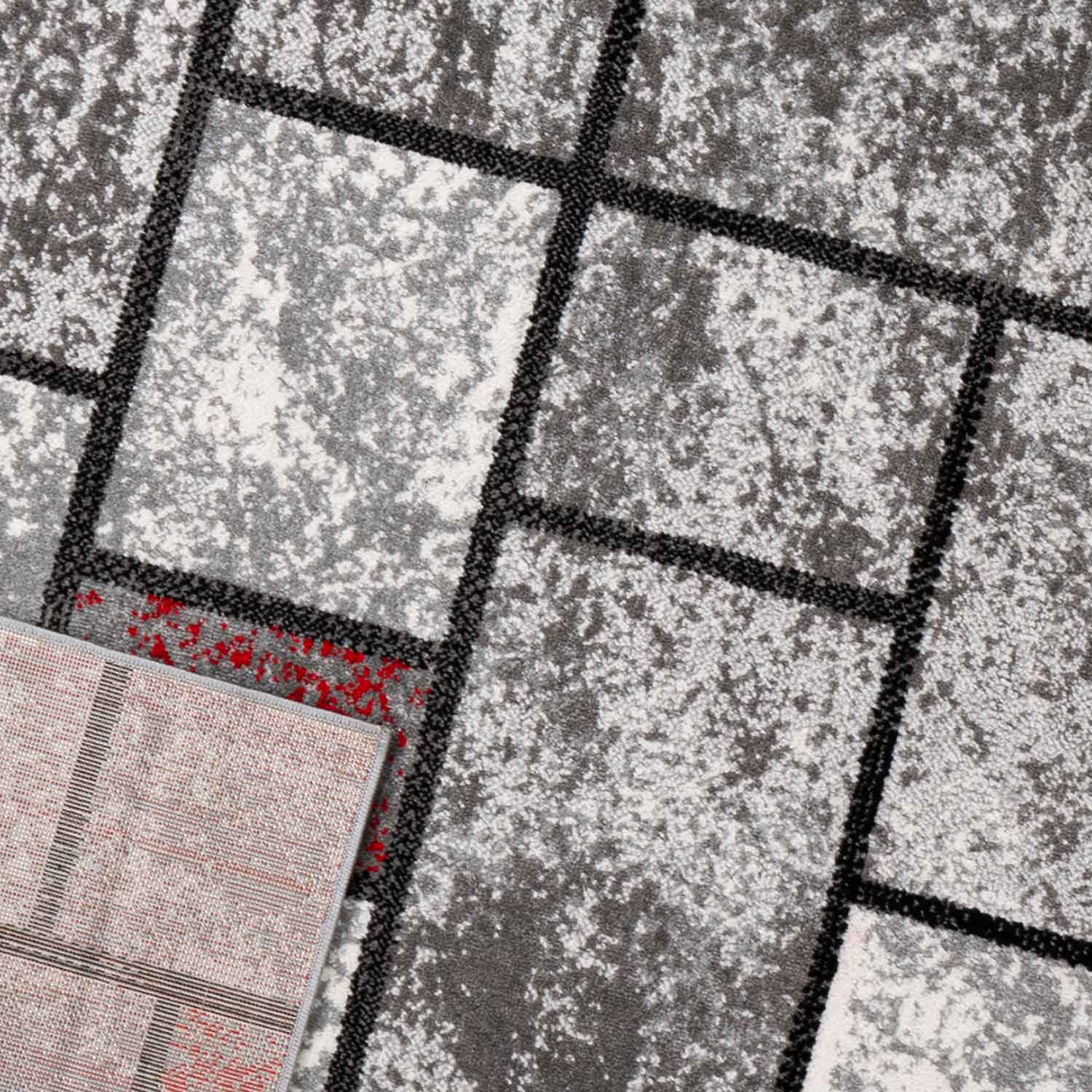 Moderner Teppich Wohnzimmer Geometrisches Muster Meliert in Grau & Rot-zoom-3