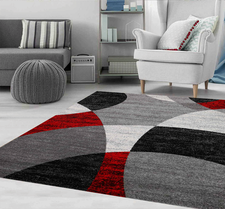 Milano9120 Red Living Room Bedroom Rug Geometric Circle Pattern Mottled