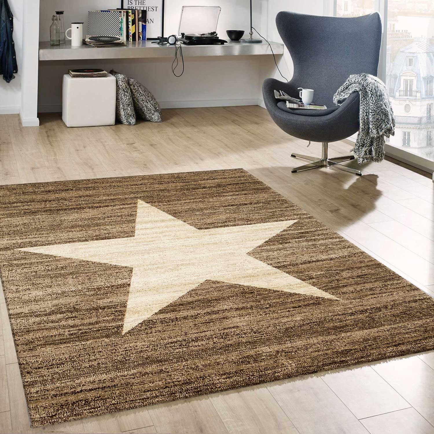 Milano9121 Beige Trendy Short Pile Rug, Star Pattern