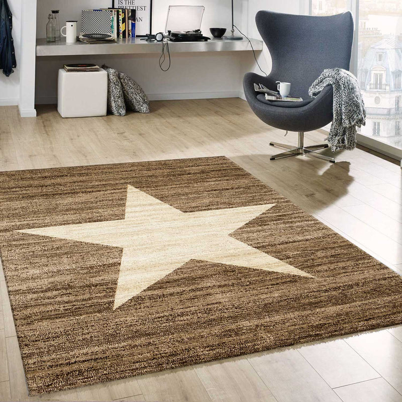 Milano9121 Beige Trendy Short Pile Rug, Star Pattern-zoom-