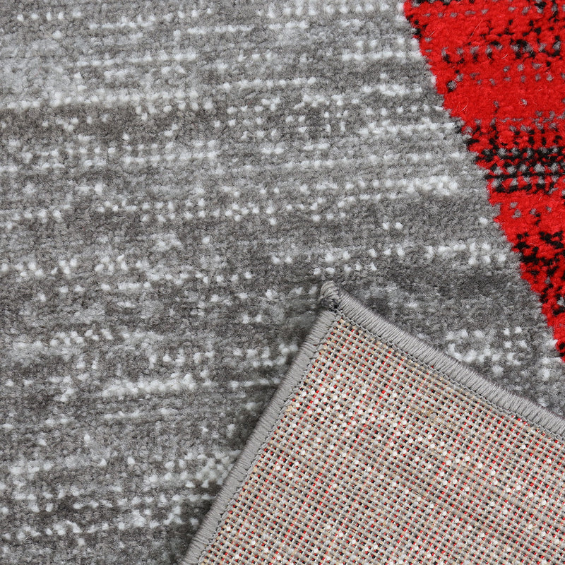 Red trendy short-pile rug, star pattern, youth room, grey, easy to clean-zoom-