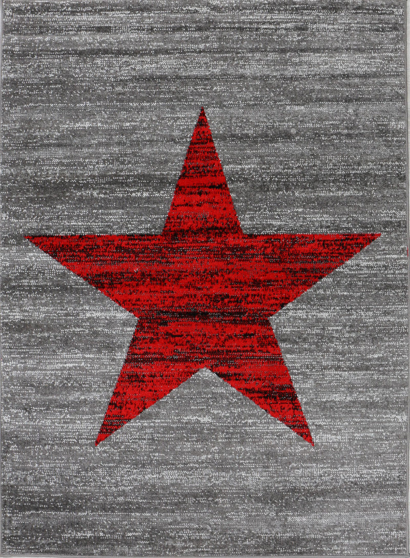 Red trendy short-pile rug, star pattern, youth room, grey, easy to clean-zoom-