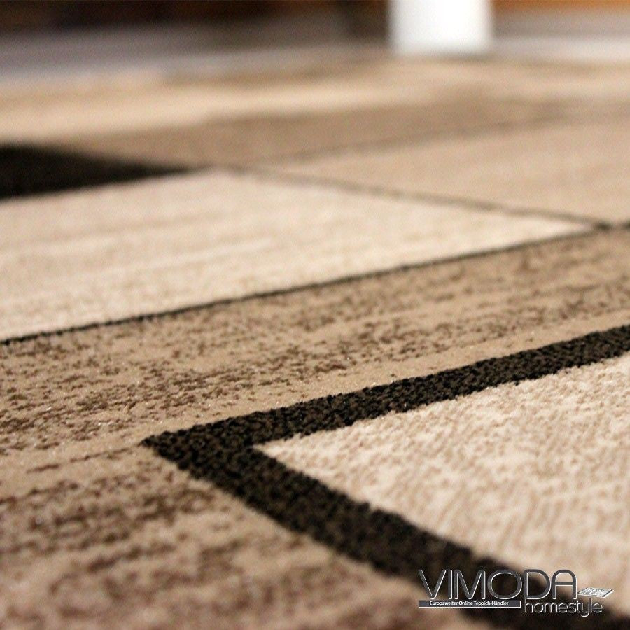 Designer Teppich Wohnzimmer Braun Beige Kariert Retro mit geometrischen Motiven und Farbverlauf-2