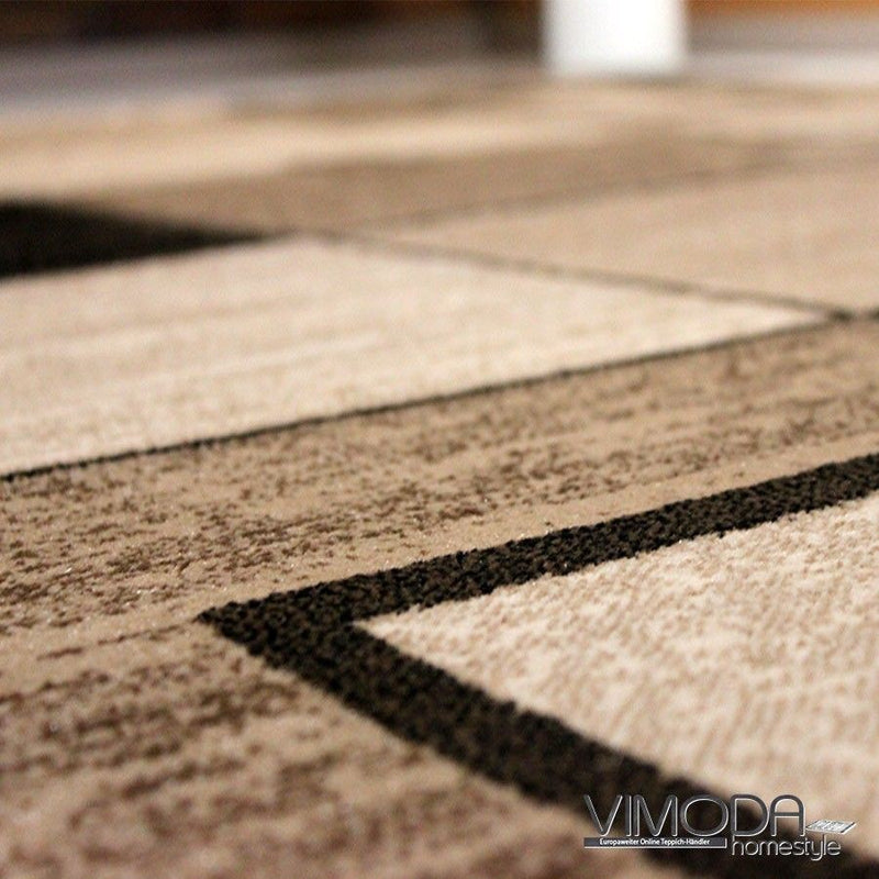 Designer Teppich Wohnzimmer Braun Beige Kariert Retro mit geometrischen Motiven und Farbverlauf-zoom-