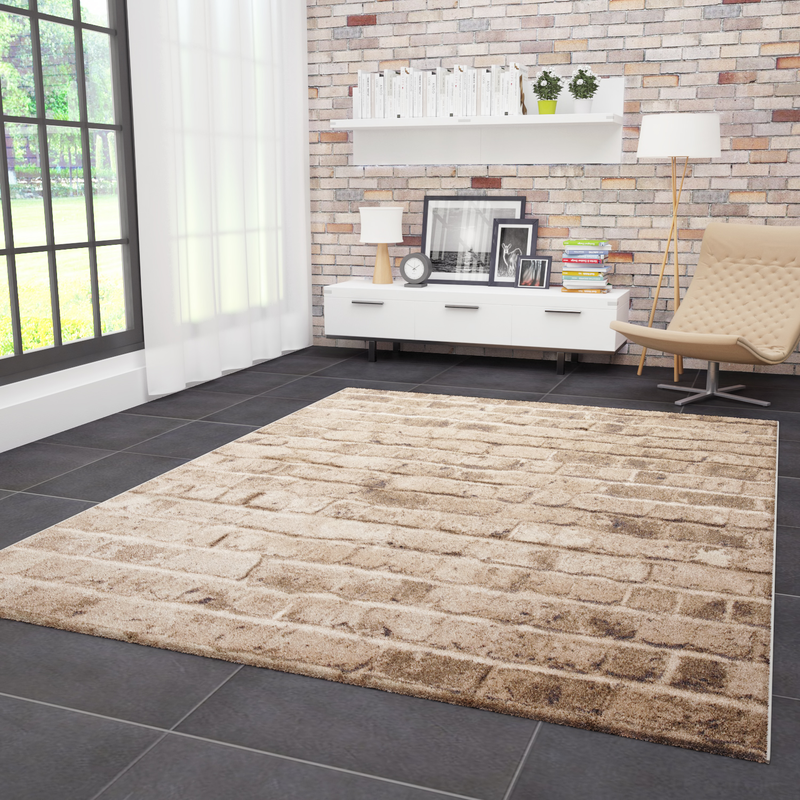 Modern carpet with stone look, brick pattern, durable in brown 5162-zoom-