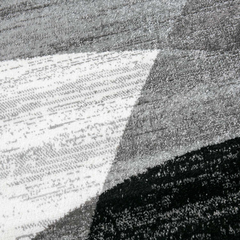 Geometric Pattern Mottled Rug in Grey, White, and Black, Short Pile Runner for Living Room-zoom-
