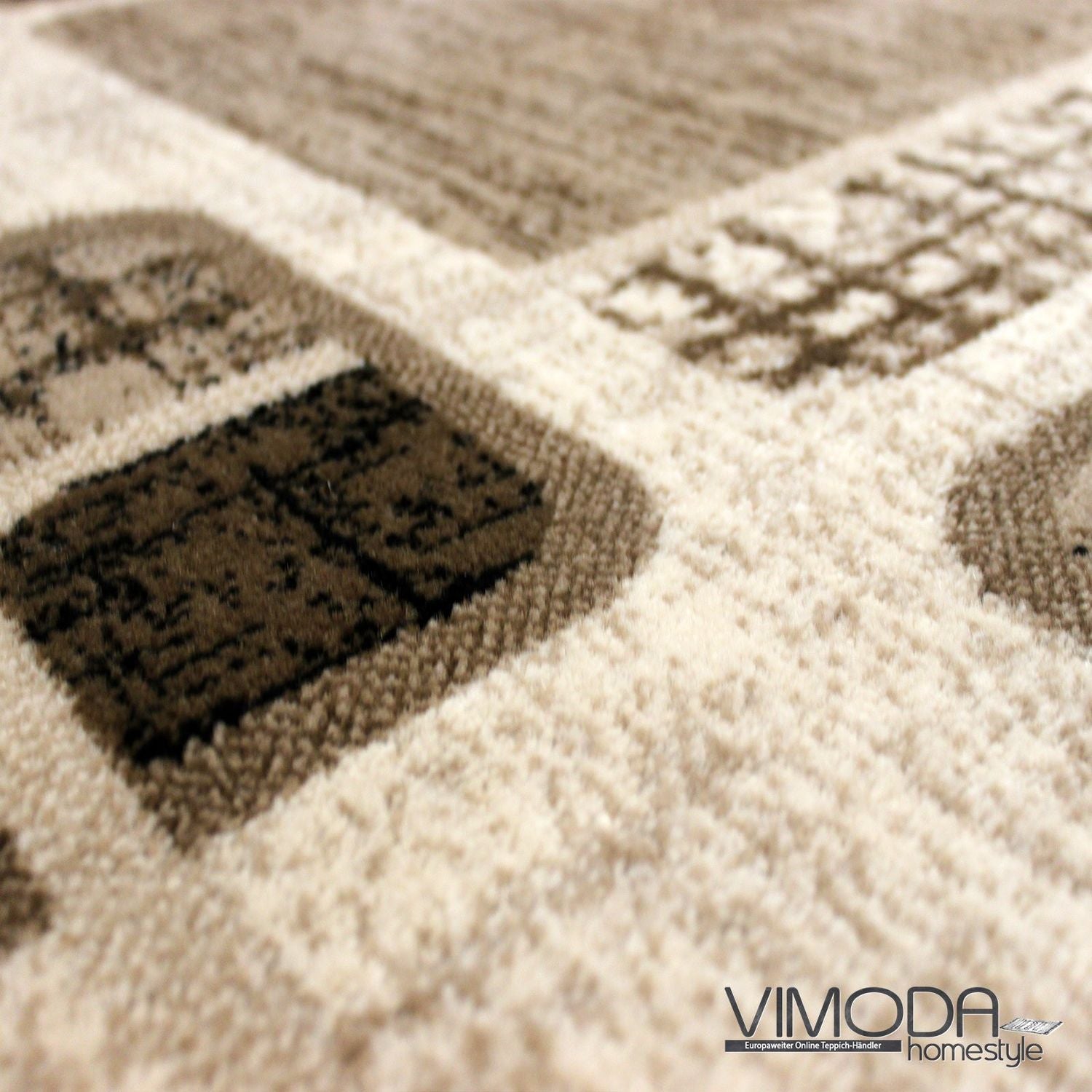 Teppich Kurzflor Modern Kariert Retro geometrisches Muster Meliert Braun Beige für Wohnzimmer, Schlafzimmer