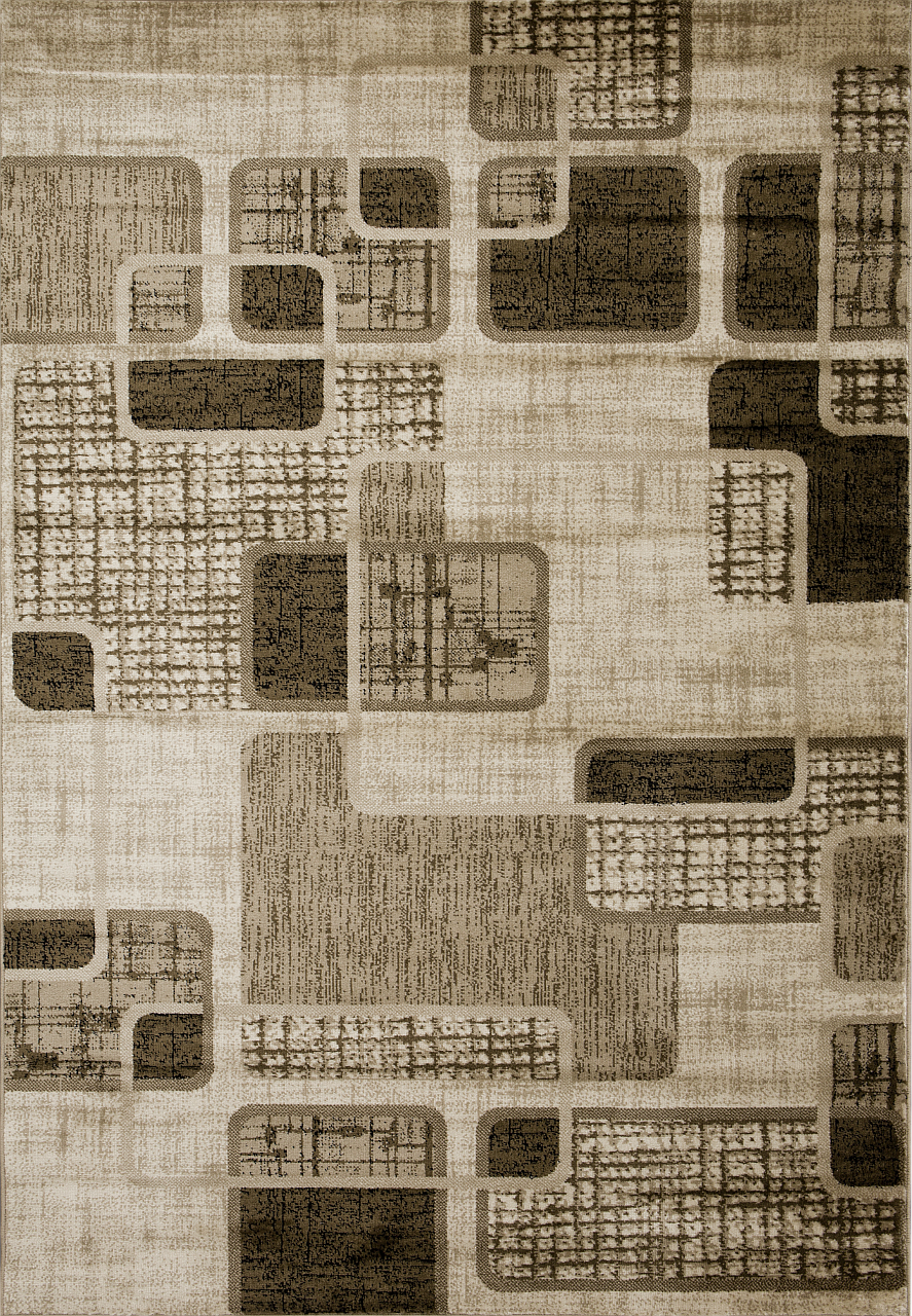 Teppich Kurzflor Modern Kariert Retro geometrisches Muster Meliert Braun Beige für Wohnzimmer, Schlafzimmer