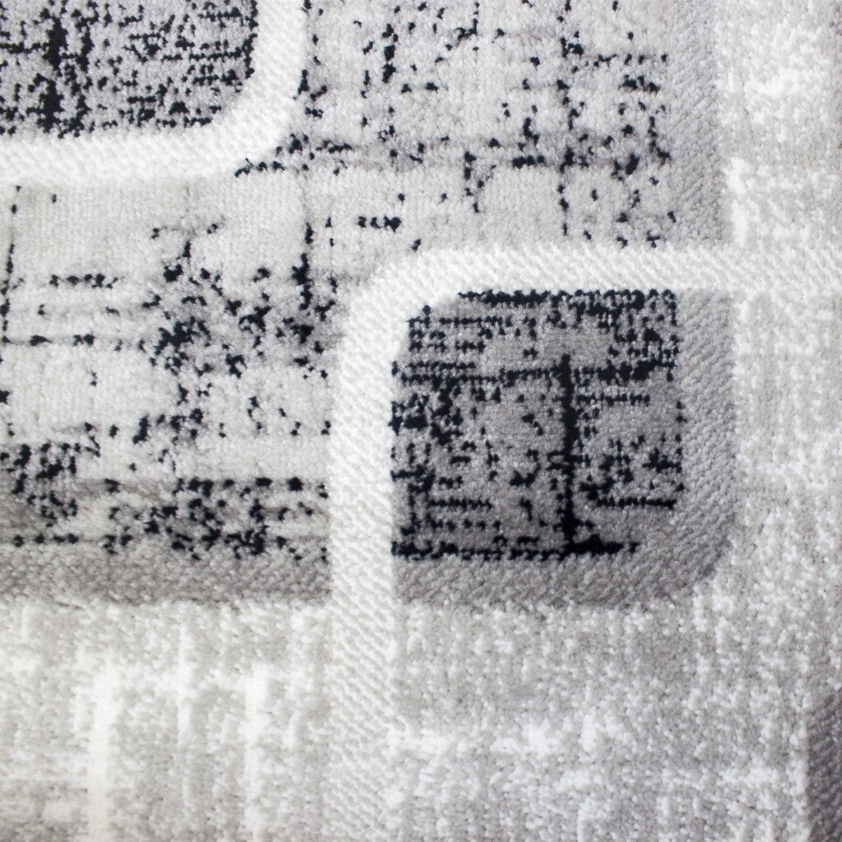 Teppich Kurzflor Modern Kariert Retro geometrisches Muster Meliert in Grau für Wohnzimmer, Schlafzimmer