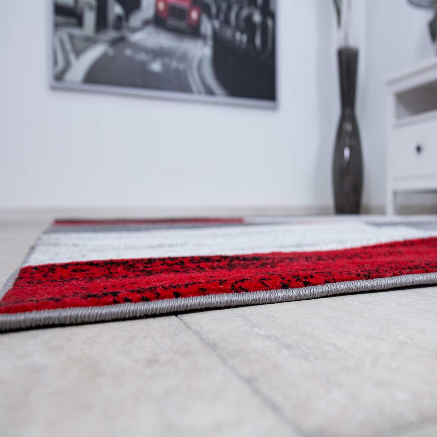 Milano9119 Red Modern Designer Bedroom Rug Geometric Pattern Mottled