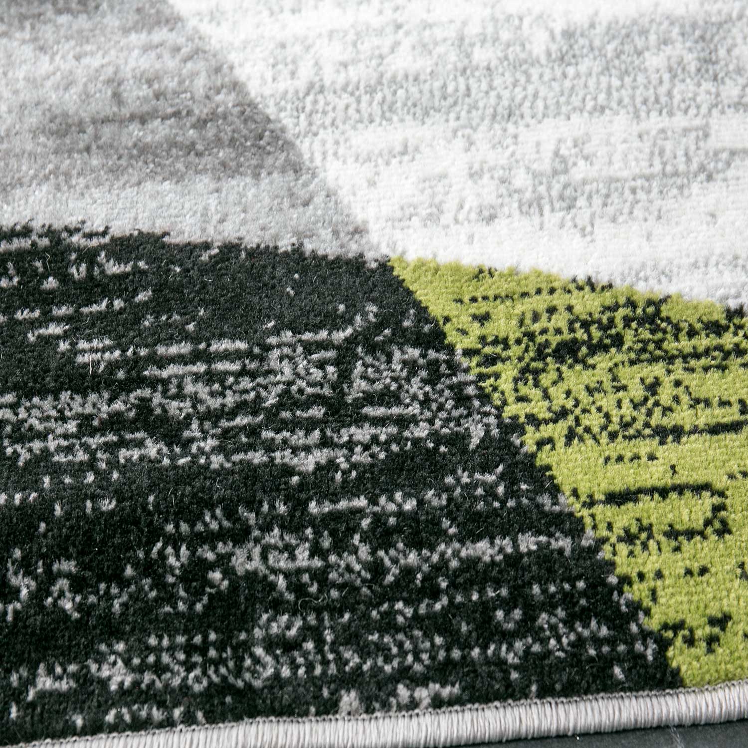 Teppich Geometrisches Muster Meliert in Grün Grau Weiß Schwarz Kurzflor Wohnzimmer-3