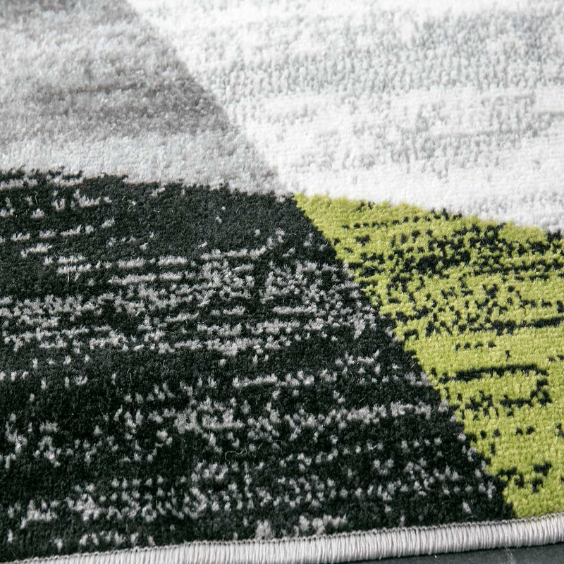Teppich Geometrisches Muster Meliert in Grün Grau Weiß Schwarz Kurzflor Wohnzimmer-zoom-