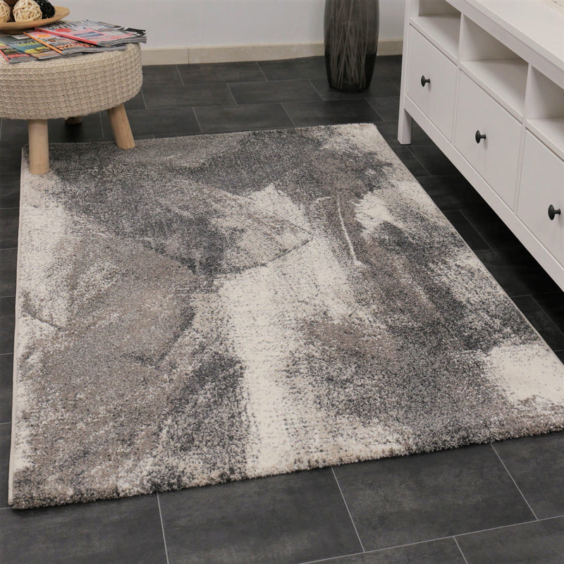 Designer Teppich mit Abstraktem Muster in Grau und Beige-zoom-