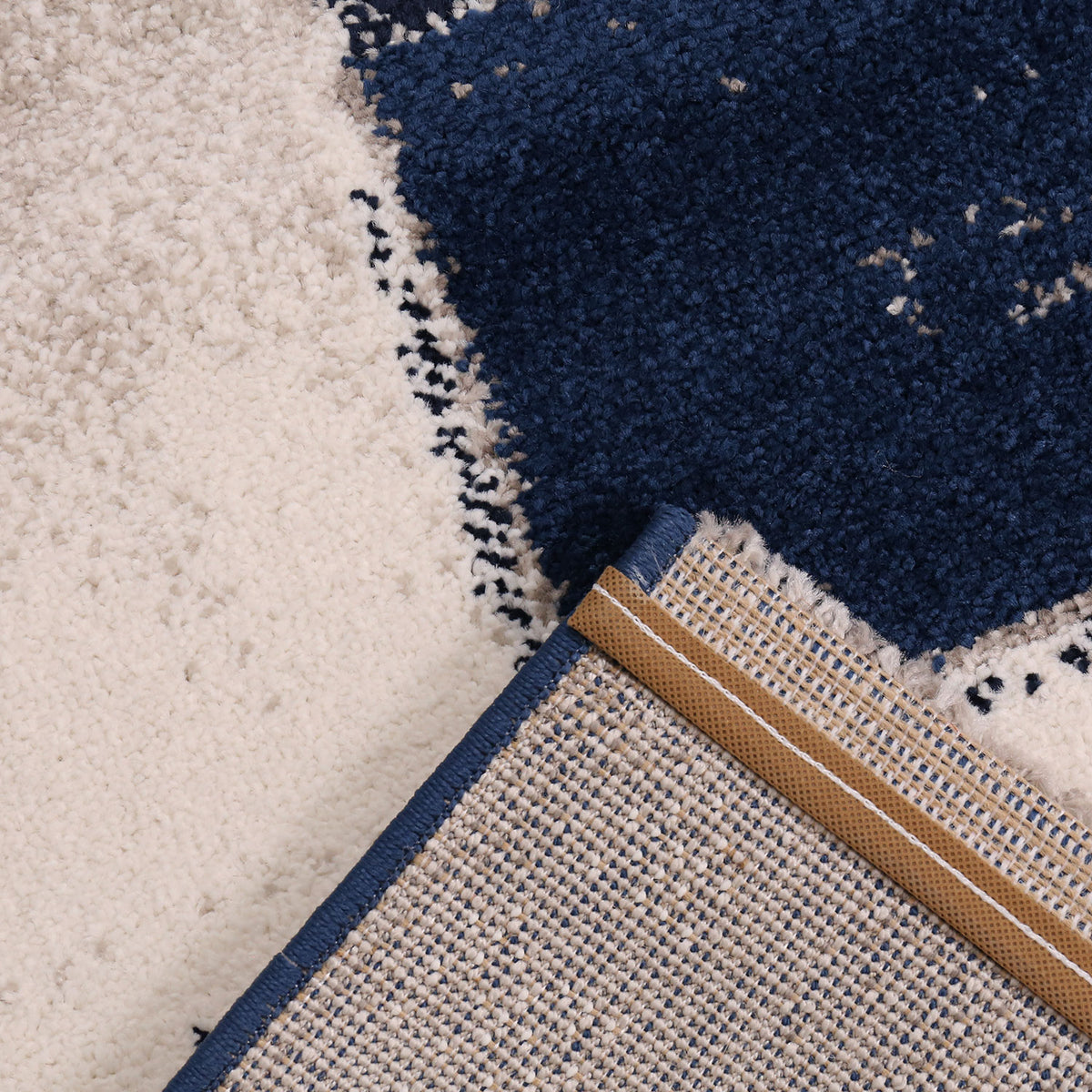 Teppich Gemotrisch Abstrakt Blau und Beige Muster-zoom-2