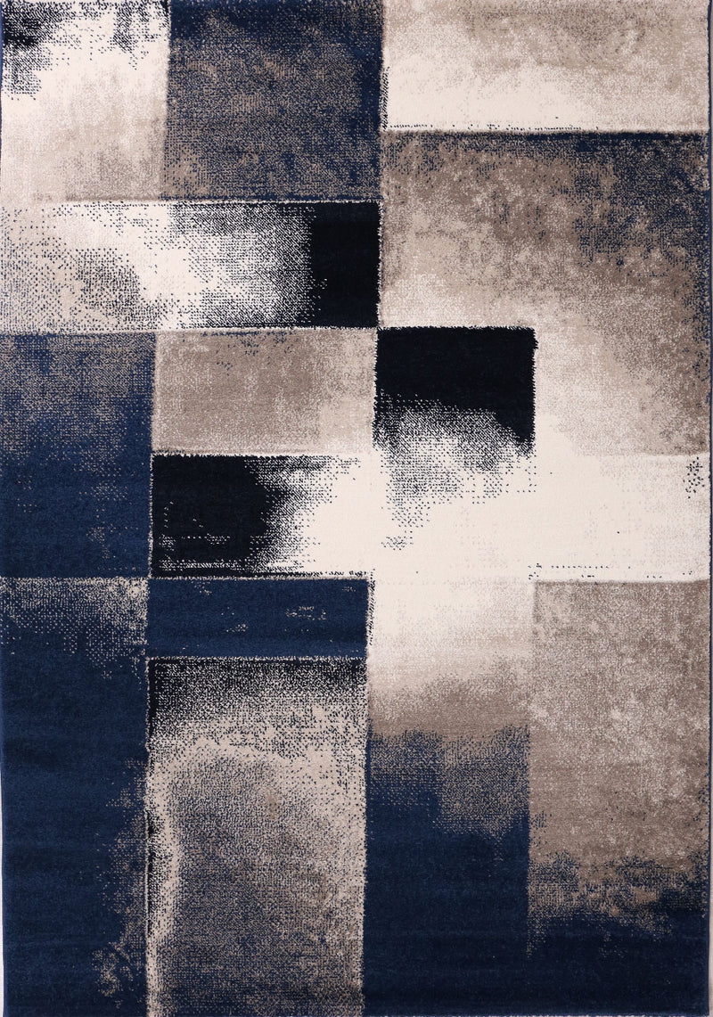 Teppich Gemotrisch Abstrakt Blau und Beige Muster-zoom-