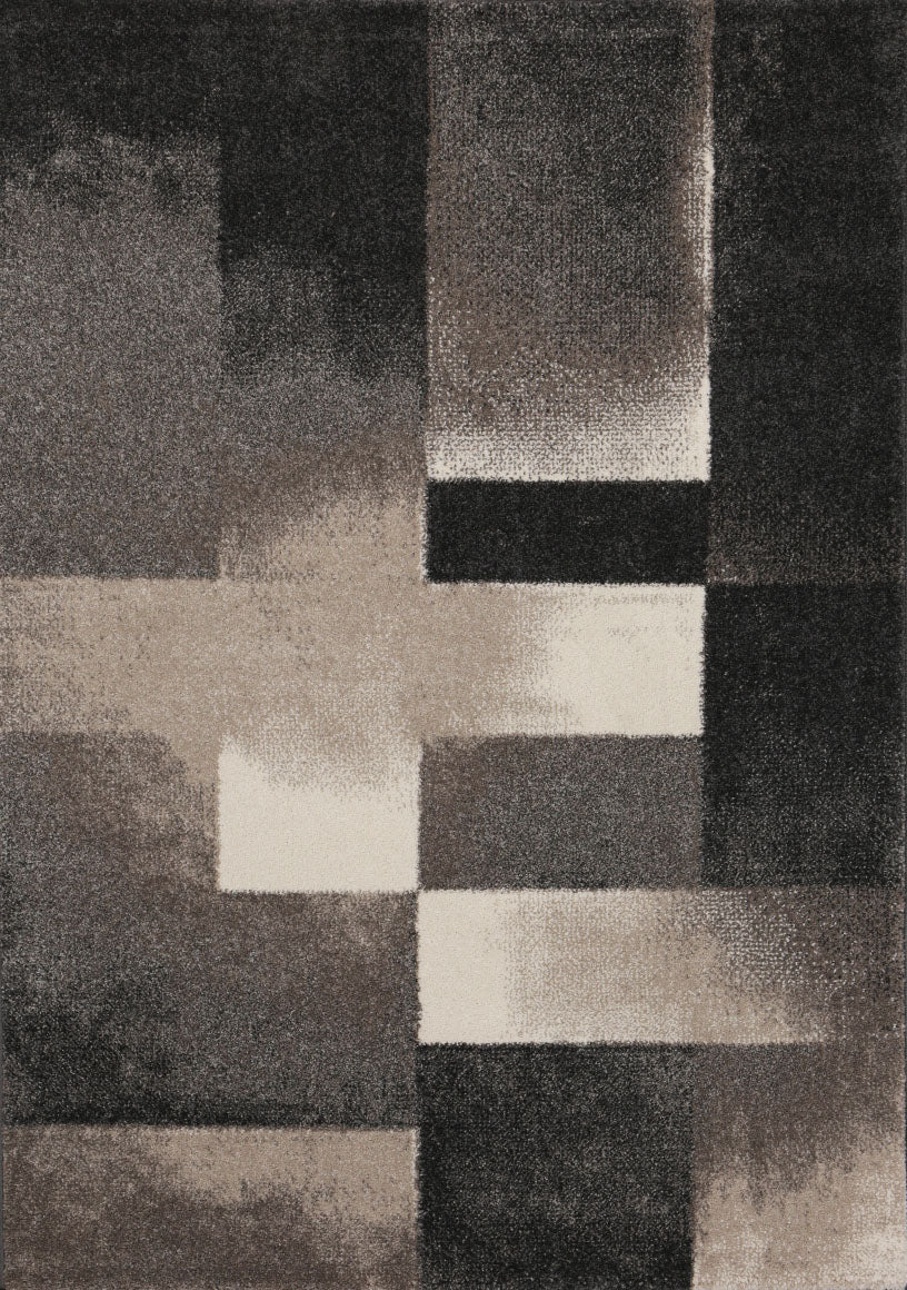 Modern designer rug with geometric abstract pattern in grey and beige