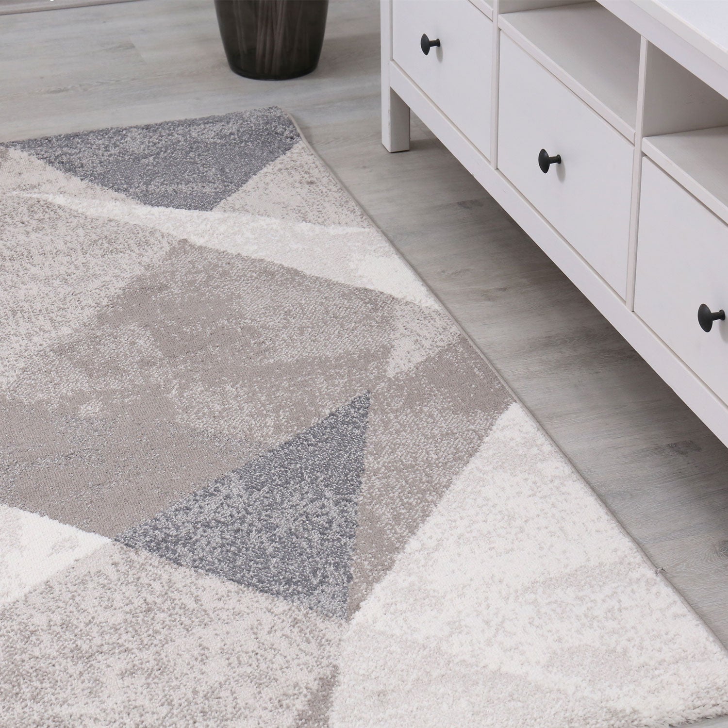 Teppich Geometrische Muster Marmor Optik Modern Grau Beige Meliert-2