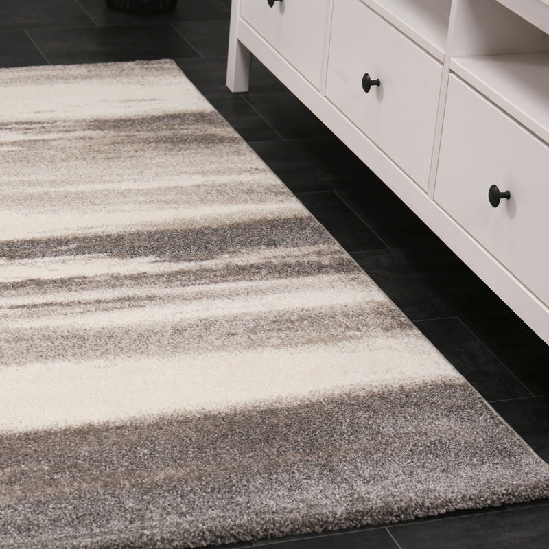 Modern designer rug with abstract stripe pattern in gray and beige-zoom-