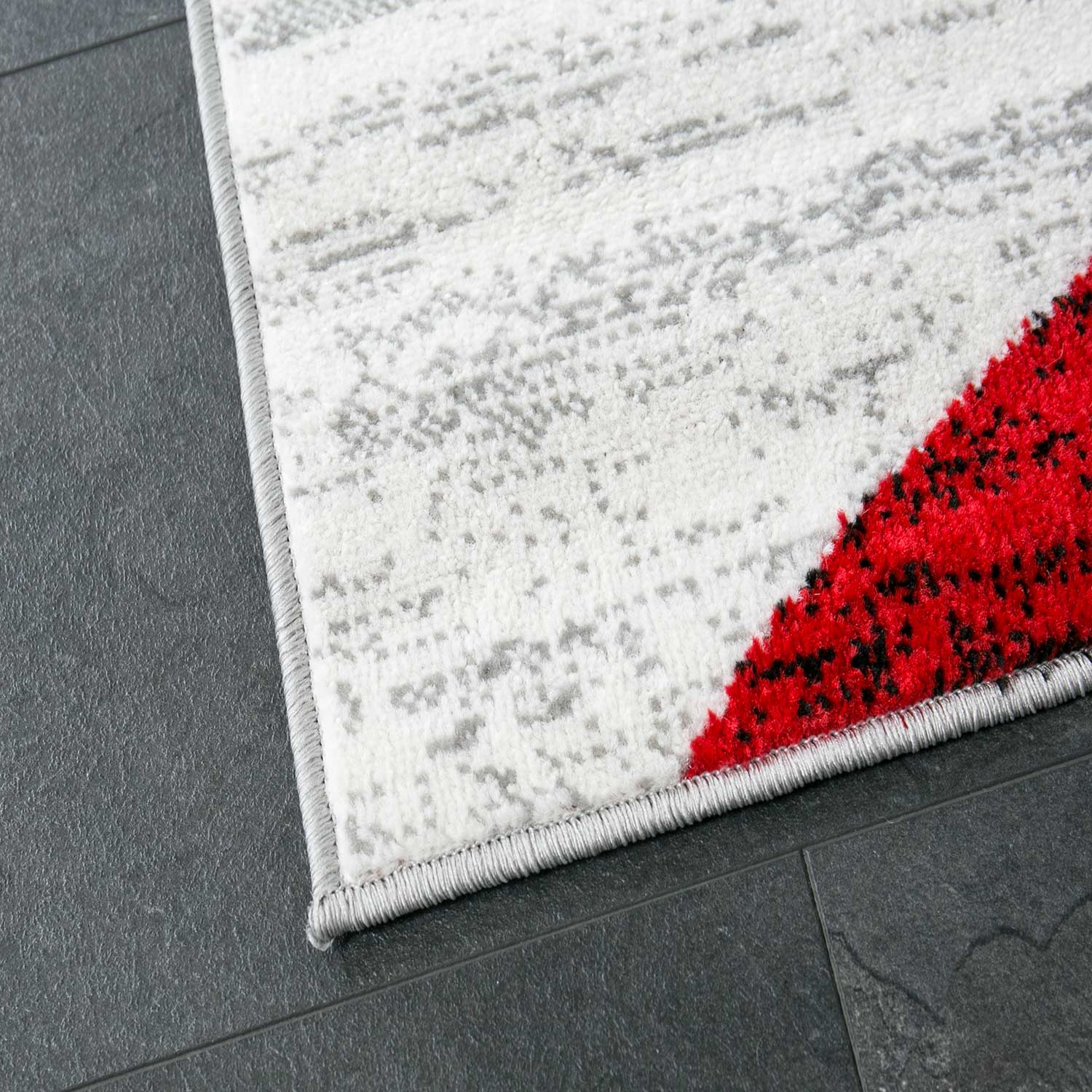 Teppich Geometrisches Muster Meliert in Rot Grau Weiß Schwarz Kurzflor Wohnzimmer-zoom-5