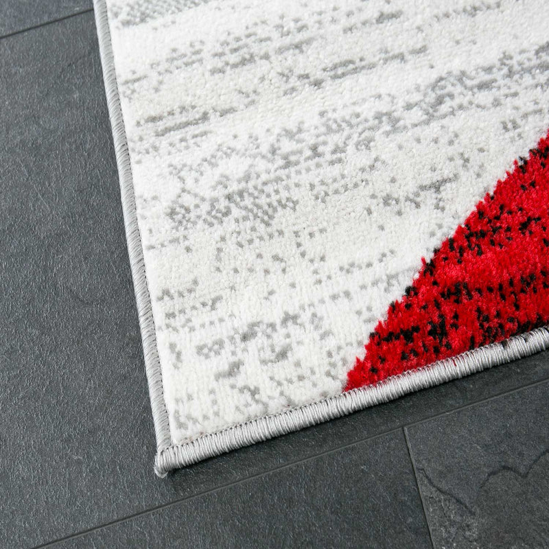 Teppich Geometrisches Muster Meliert in Rot Grau Weiß Schwarz Kurzflor Wohnzimmer-zoom-