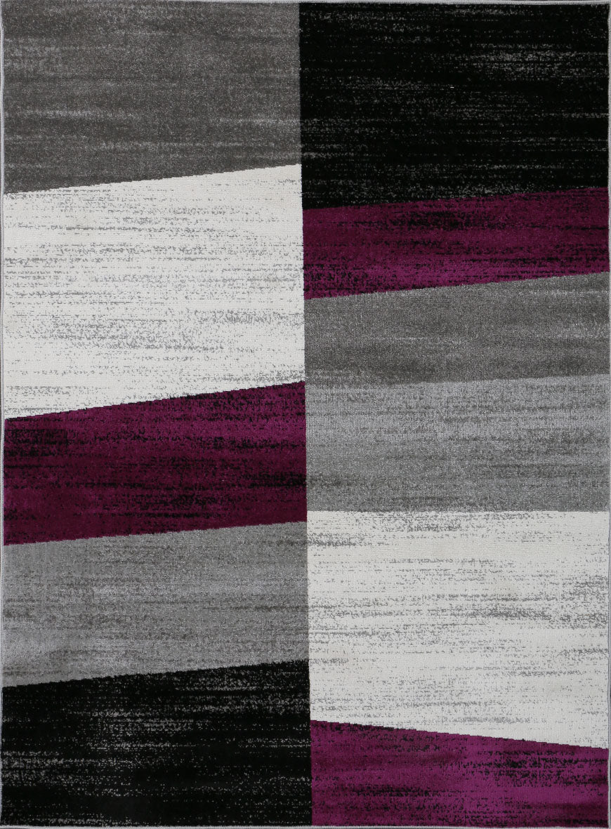 Teppich Geometrisches Kachel Muster Meliert kariert in Lila Grau Weiß und Schwarz-5