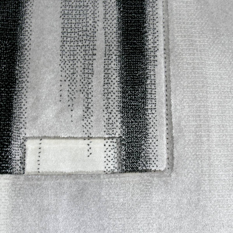 Designer living room rug, grey tile look with color gradient and contour cut-zoom-