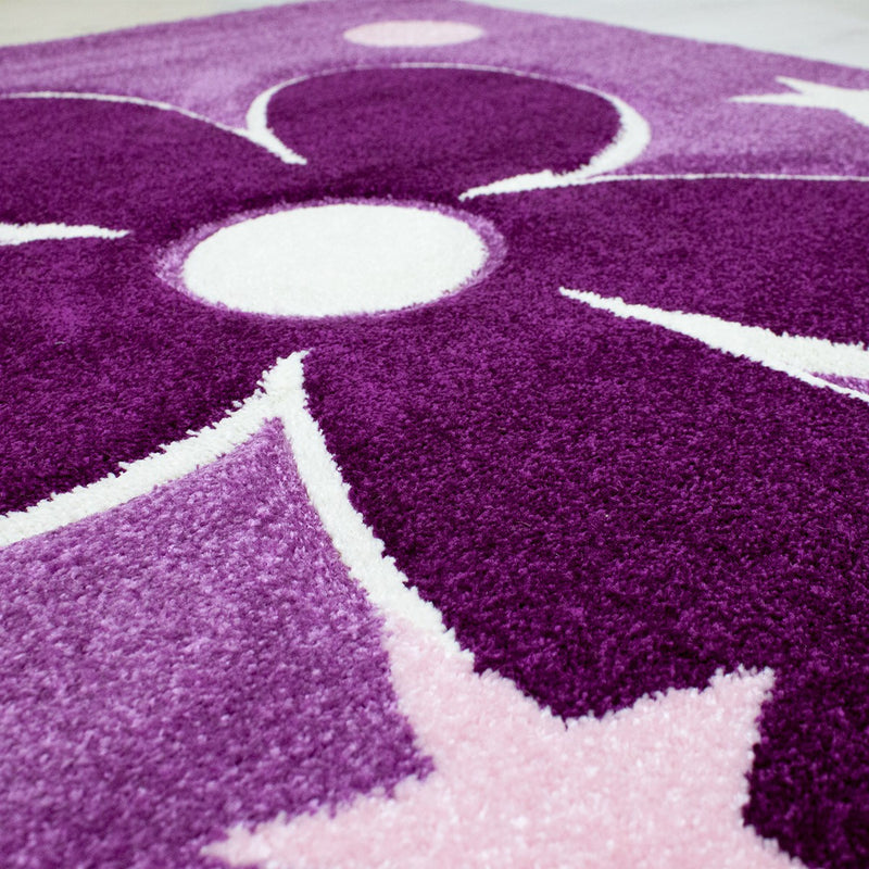 Children's Rug Purple Flowers Stars Butterfly - I6566-zoom-