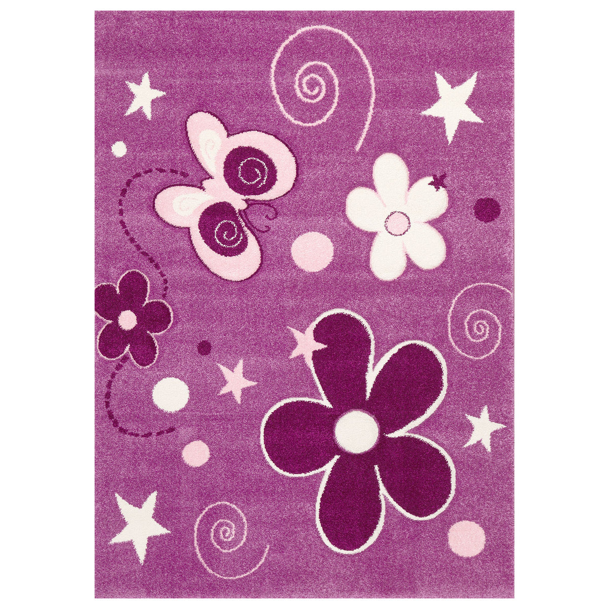 Children's Rug Purple Flowers Stars Butterfly - I6566-4
