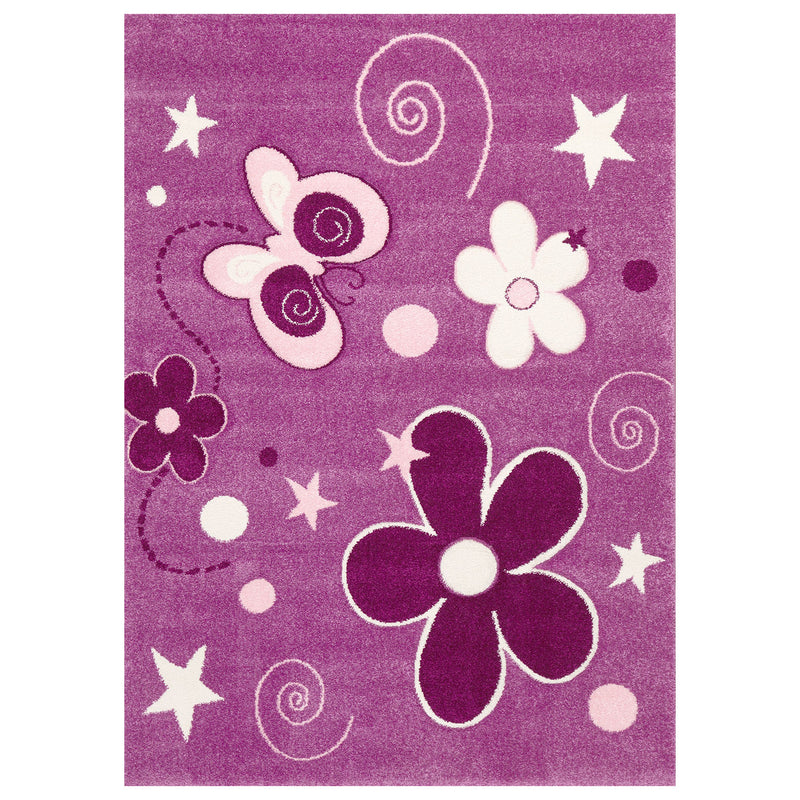 Children's Rug Purple Flowers Stars Butterfly - I6566-zoom-