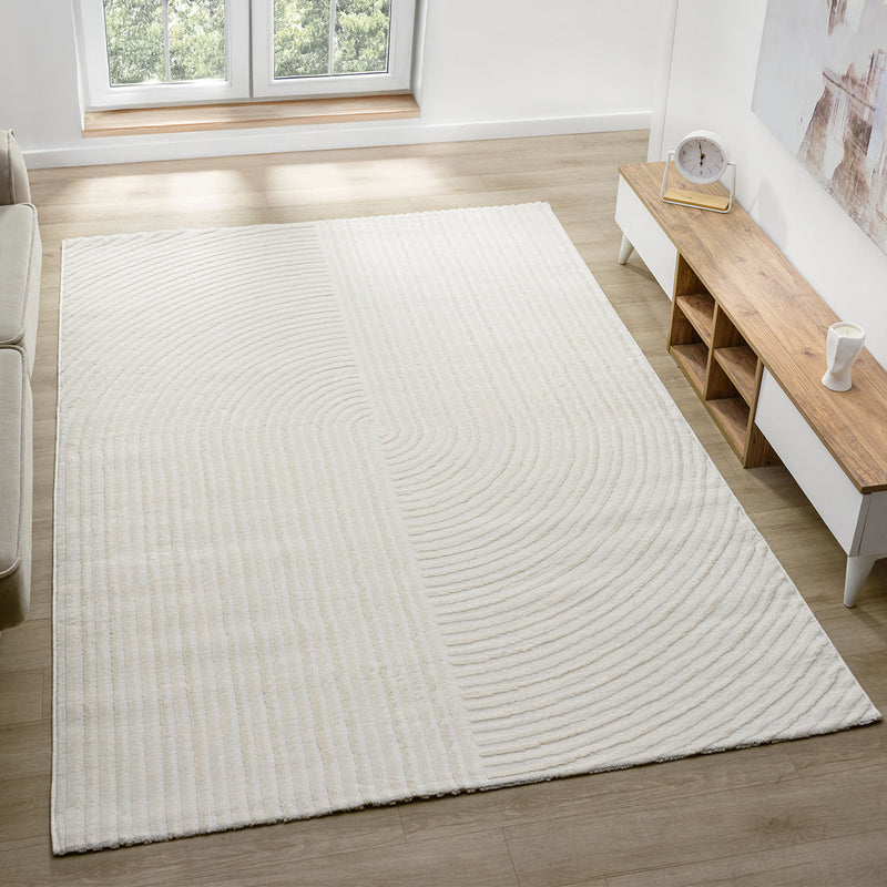 Moderner Kurzflor-Teppich Boho Wohnzimmer Schlafzimmer dünn mit 3D Hoch-Tief Effekt Pflegeleicht-zoom-