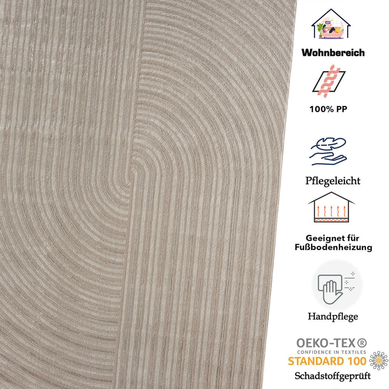 Moderner Kurzflor-Teppich Boho Wohnzimmer Schlafzimmer dünn mit 3D Hoch-Tief Effekt Pflegeleicht-zoom-