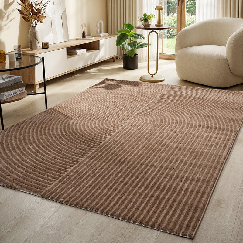 Moderner Kurzflor-Teppich Boho Wohnzimmer Schlafzimmer dünn mit 3D Hoch-Tief Effekt Pflegeleicht-zoom-