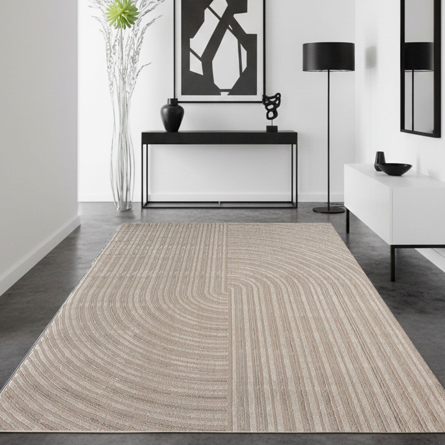 Moderner Kurzflor-Teppich Boho Wohnzimmer Schlafzimmer dünn mit 3D Hoch-Tief Effekt Pflegeleicht