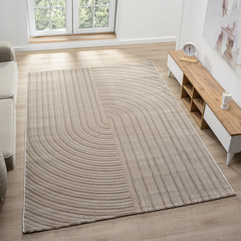 Short-pile rug Boho modern – Thin living room & bedroom rug with 3D high-low effect, easy to care for-zoom-