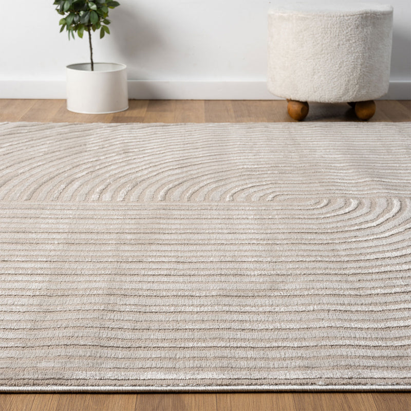 Short-pile rug Boho modern – Thin living room & bedroom rug with 3D high-low effect, easy to care for-zoom-