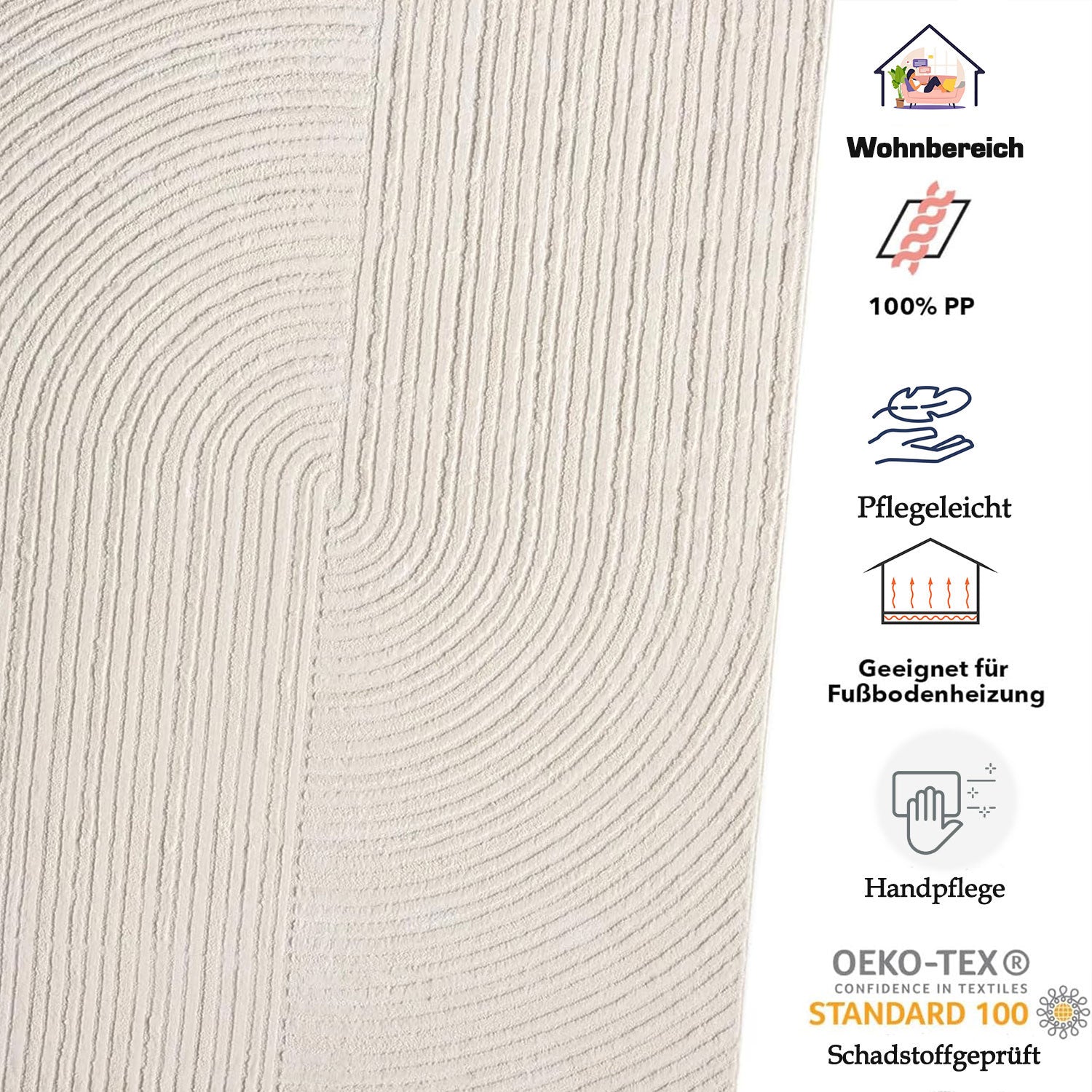 Short-pile rug Boho modern – Thin living room & bedroom rug with 3D high-low effect, easy to care for-zoom-6