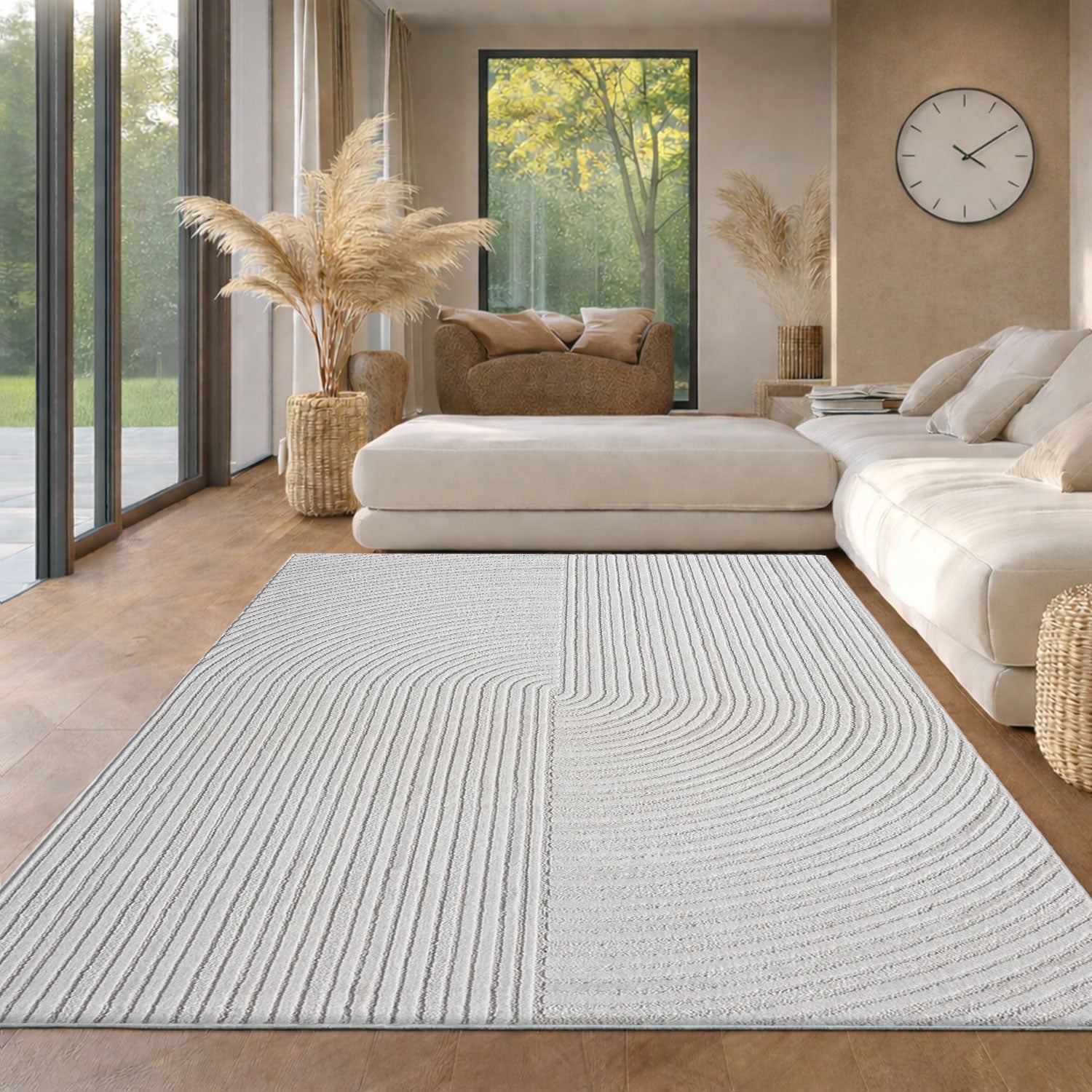 Short-pile rug Boho modern – Thin living room & bedroom rug with 3D high-low effect, easy to care for-9