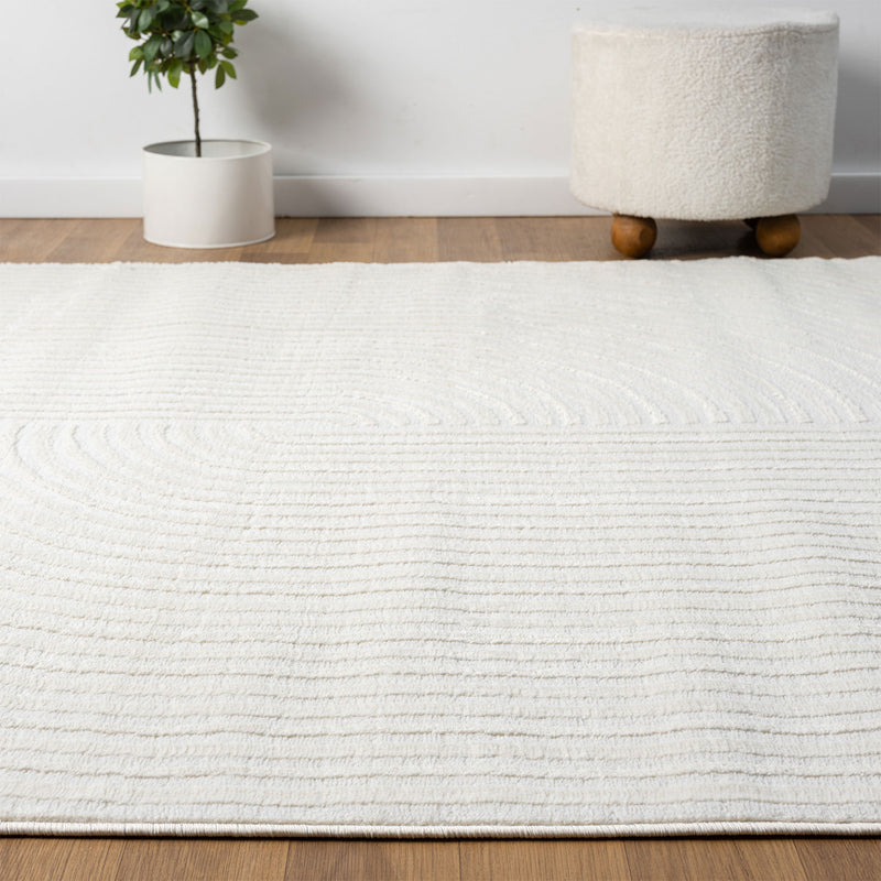 Short-pile rug Boho modern – Thin living room & bedroom rug with 3D high-low effect, easy to care for-zoom-