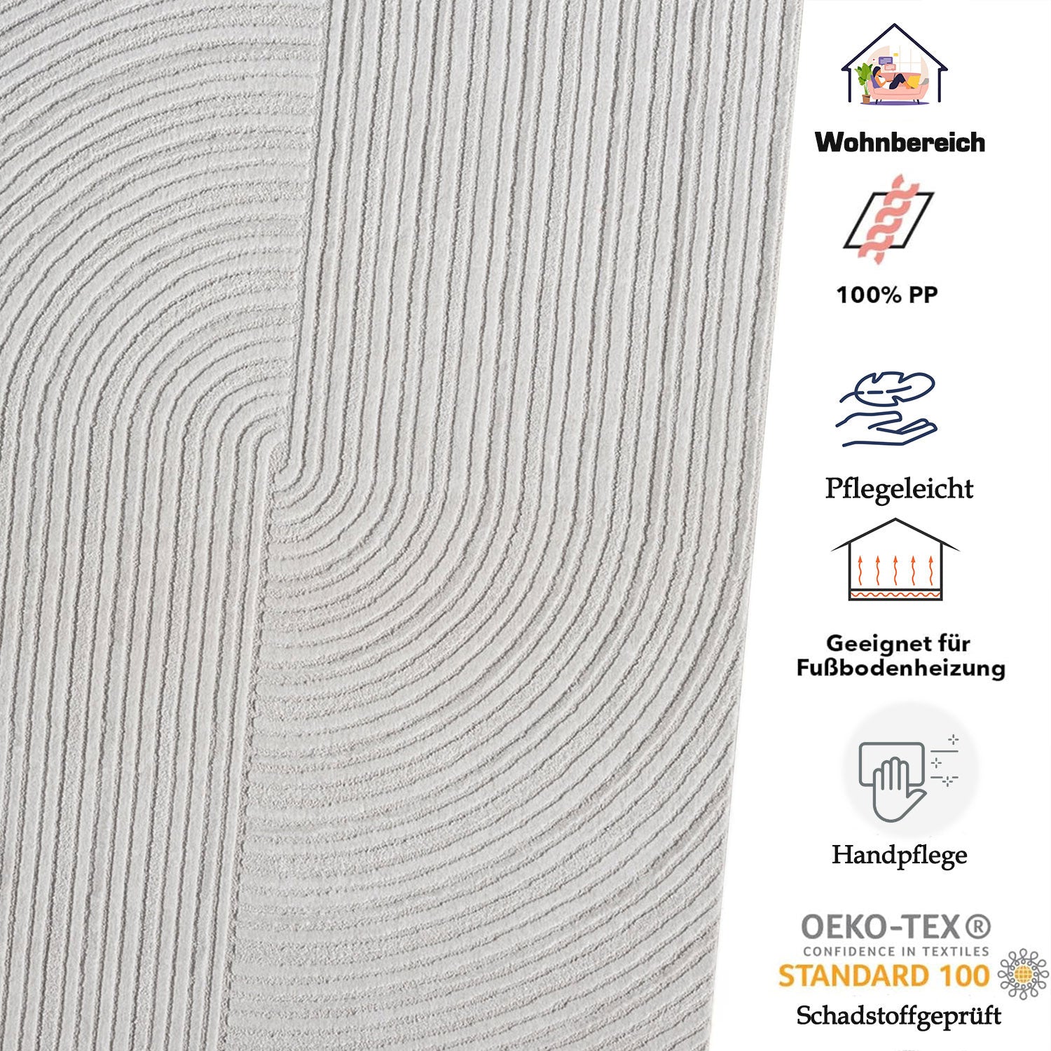 Short-pile rug Boho modern – Thin living room & bedroom rug with 3D high-low effect, easy to care for-13