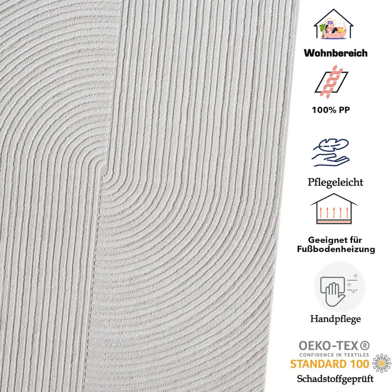 Short-pile rug Boho modern – Thin living room & bedroom rug with 3D high-low effect, easy to care for-zoom-