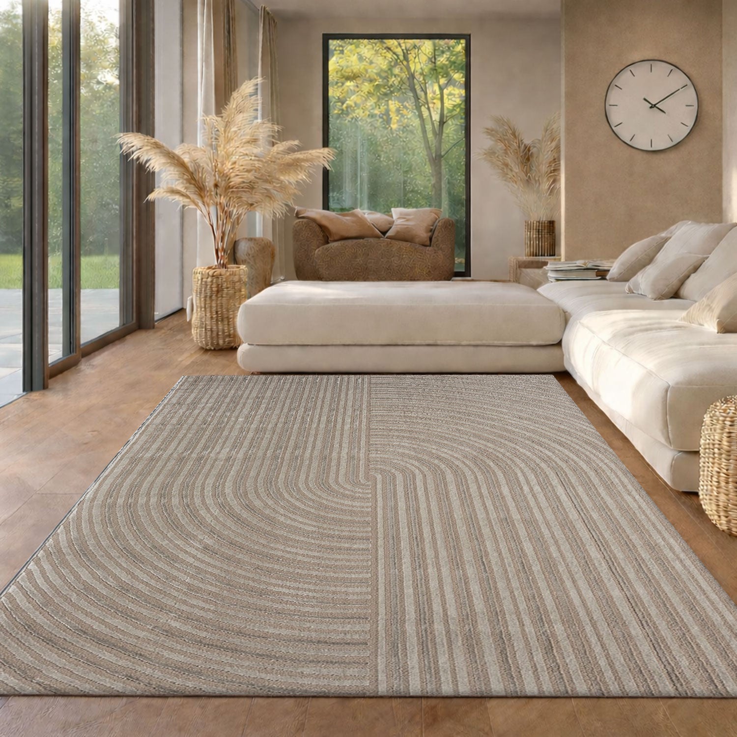 Short-pile rug Boho modern – Thin living room & bedroom rug with 3D high-low effect, easy to care for-16