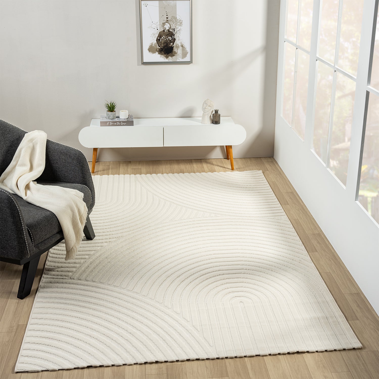 Moderner Kurzflor Teppich Wohnzimmer Schlafzimmer Skandinavisch In&Outdoor geeignet-zoom-2