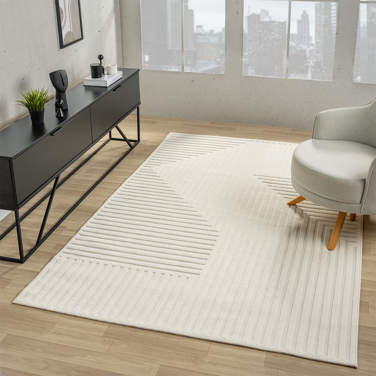 Moderner Kurzflor Teppich Wohnzimmer Schlafzimmer Skandinavisch In&Outdoor geeignet-15