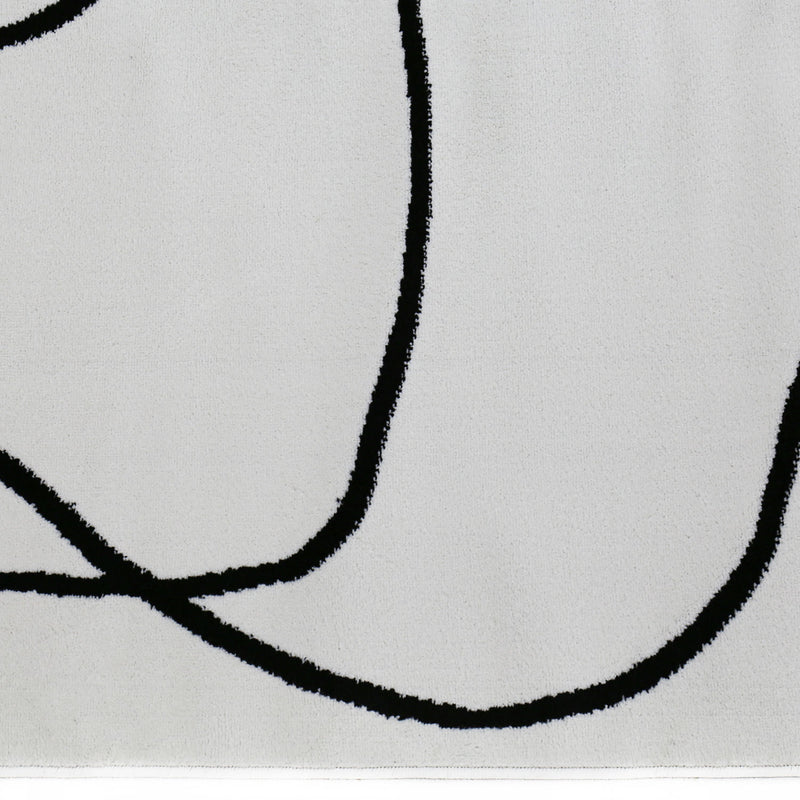 Moderner One-Line Wohnzimmer Teppich in Creme/Schwarz Kunstdesign Kurzflor-zoom-