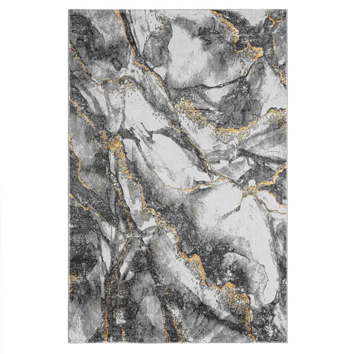 Modern rug with marble look in grey and gold tones for living room
