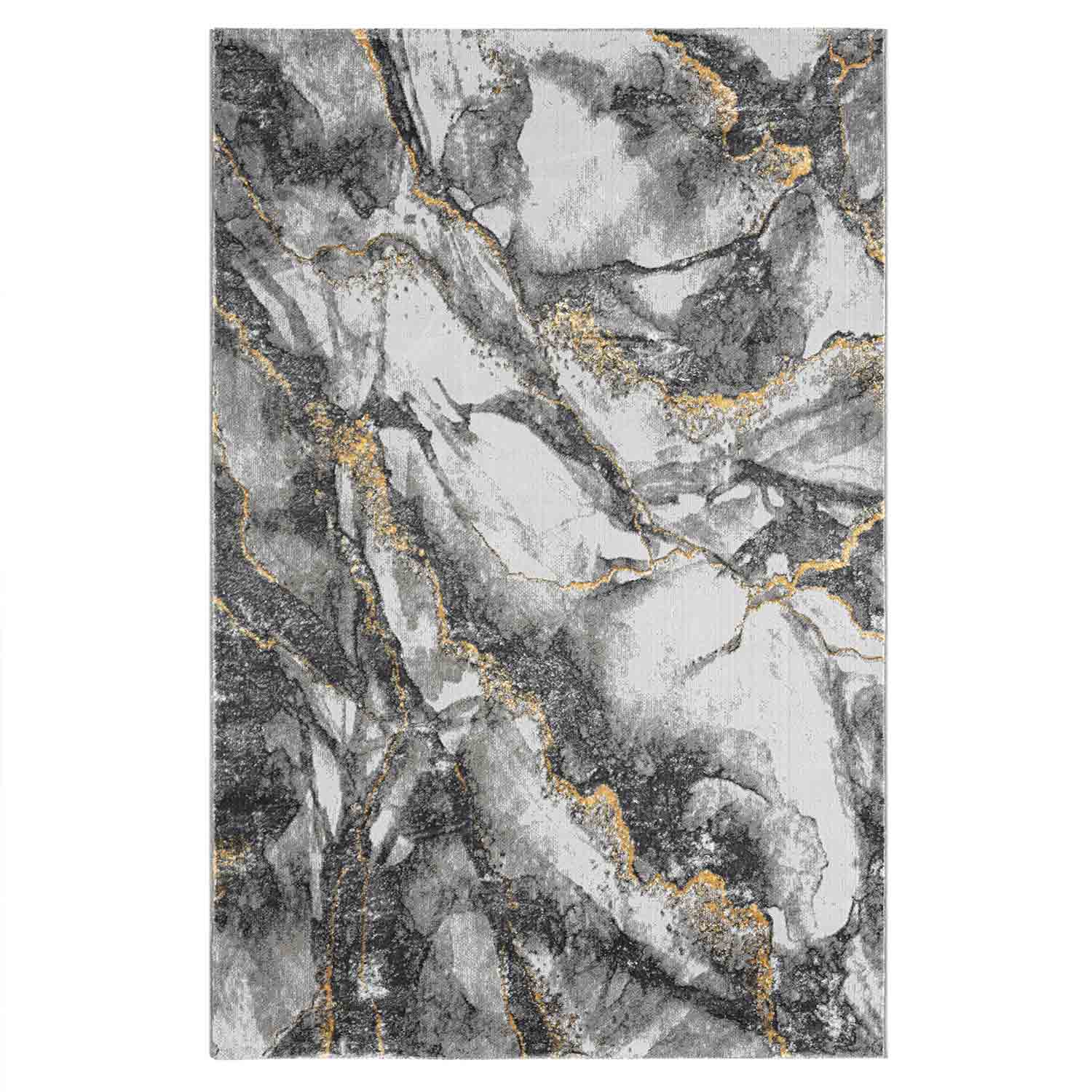 Moderner Teppich mit Marmor-Optik in Grau und Gold Tönen Wohnzimmer-5