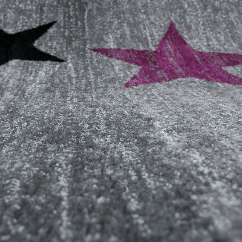 Teppich Modern Jugendstil Kurzflor Grau Lila Schwarz Stern Muster, für Wohnzimmer, Schlafzimmer, küche-zoom-