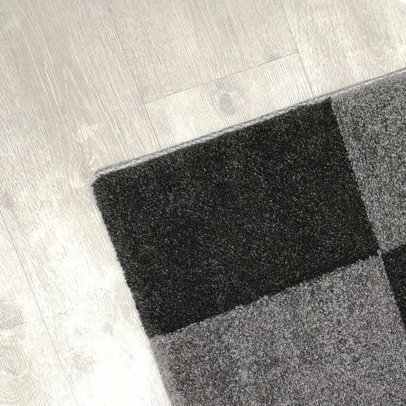 Modern checkered patchwork rug, rose pink, black, grey, anthracite with contour cut for living room-zoom-