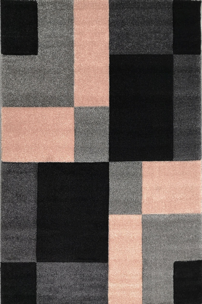 Teppich modern kariert patchwork rosa pink schwarz grau anthrazit mit Konturenschnitt Wohnzimmer-4