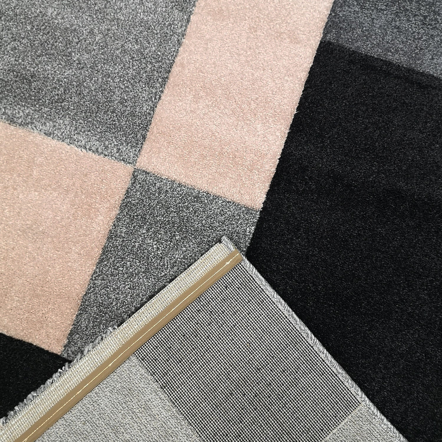 Teppich modern kariert patchwork rosa pink schwarz grau anthrazit mit Konturenschnitt Wohnzimmer-zoom-2